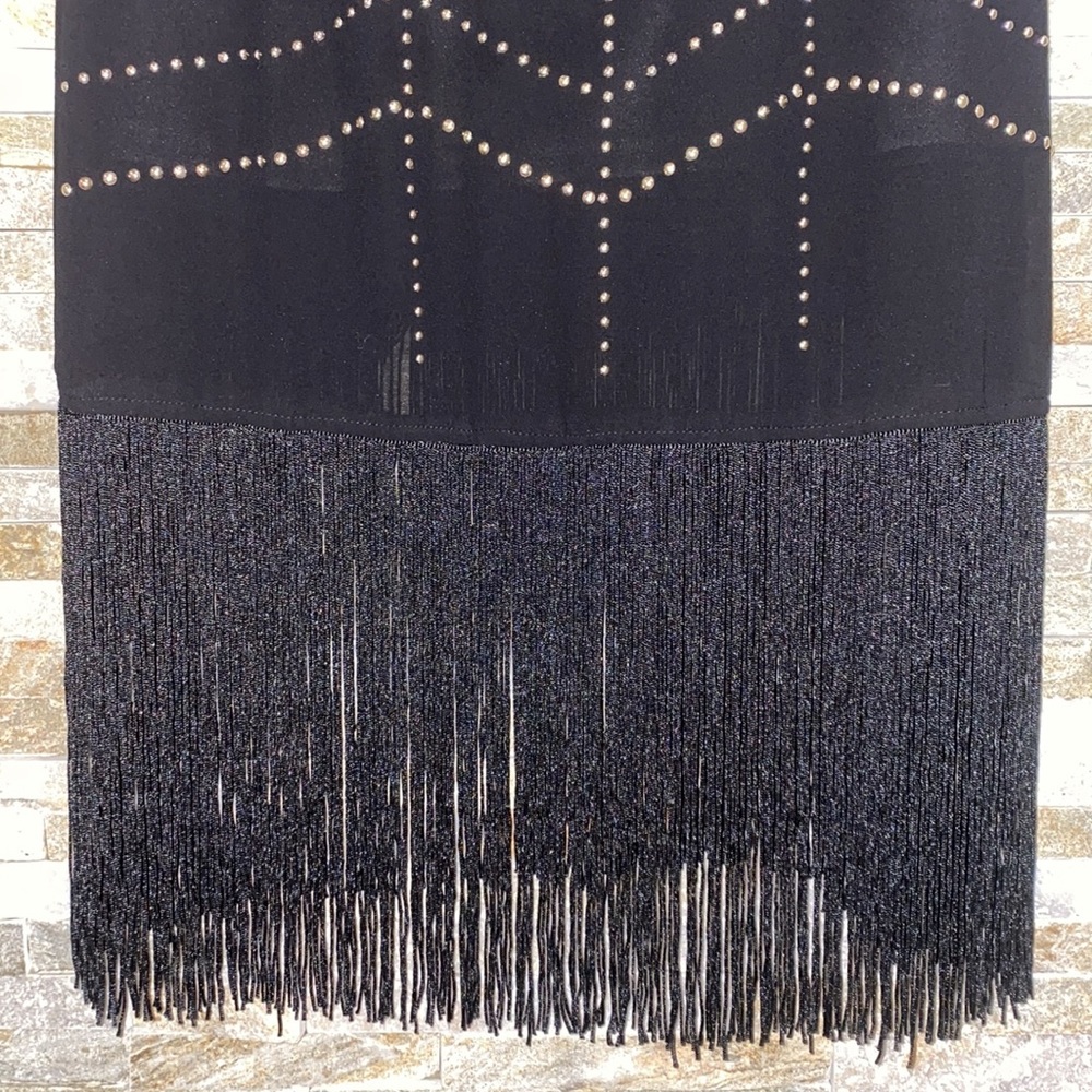 Black Gold Studded Fringe Cocktail Dress